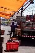 Feirantes carregando caminhão 